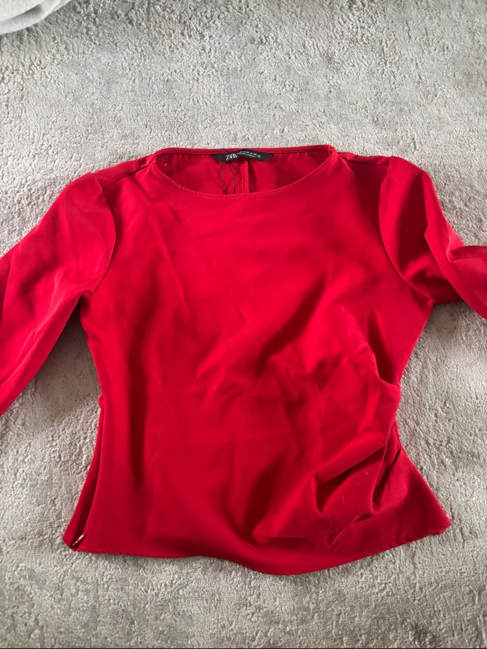 Zara Bright Red Long Sleeve Crewneck Blouse